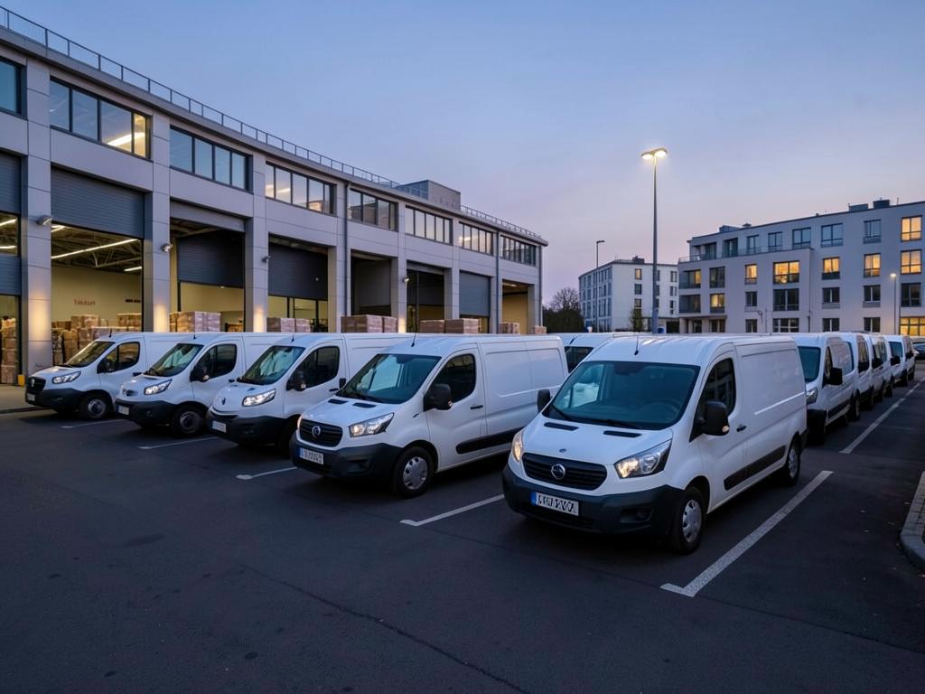Frota de carrinhas de entrega TransportesGo no centro logístico